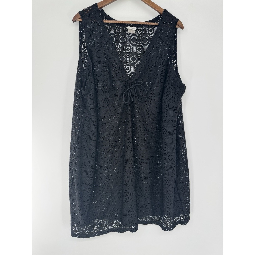 Jaclyn Smith Lace Swimsuit Cover‎ Up Beach 3XL Black Boho Festival Modest Tie